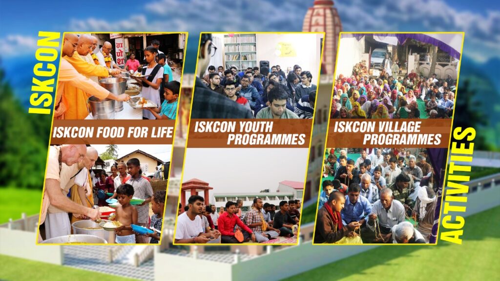 In this picture, Iskcon temple activities has been shown and explained why we should go to temple